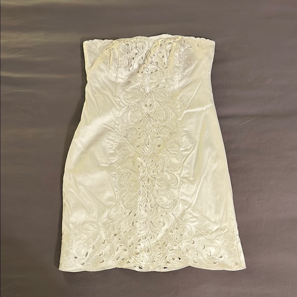 White House Black Market white strapless dress- beautiful embellishments